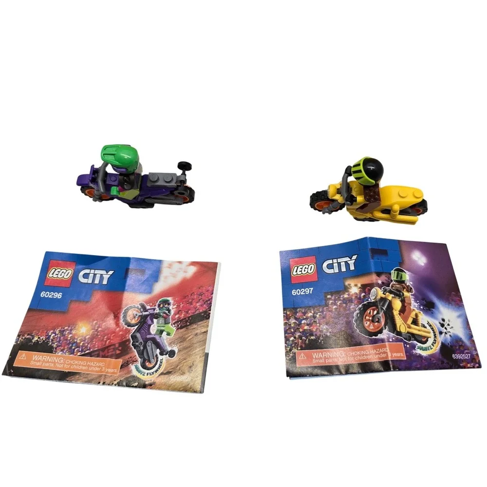 Lego City Stuntz Bike Bundle 60298 60296 60297 Minifigures Yellow Carrying Case